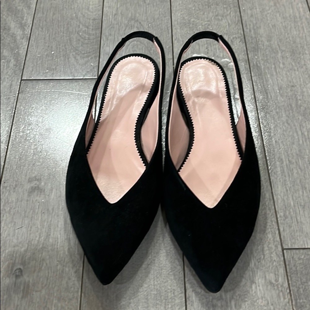 Jcrew pointed suede sling back flats 6